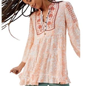 Anthropologie • Claudia Embroidered Babydoll Tunic • Bohemian Fall Tones • Flowy